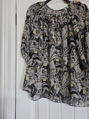 Women’s Black Paisley Print Skirt with Yellow Accents